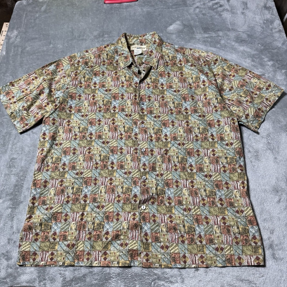 VTG 90s Travelsmith Mens Hawaiian Style Button Down Shirt Size L Made in USA